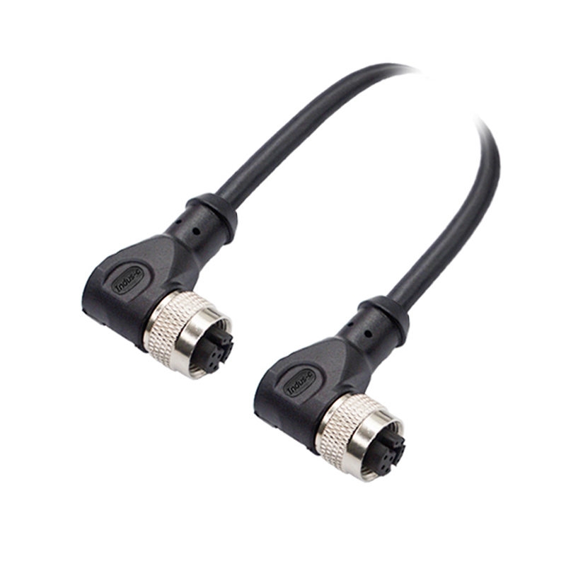 M12 8pins Y code female to female right angle molded cable,shielded,PVC,-40°C~+105°C,[26AWG*2P(CAT5)+aluminum foil+braid]+20AWG*4C+aluminum foil+braid,brass copper