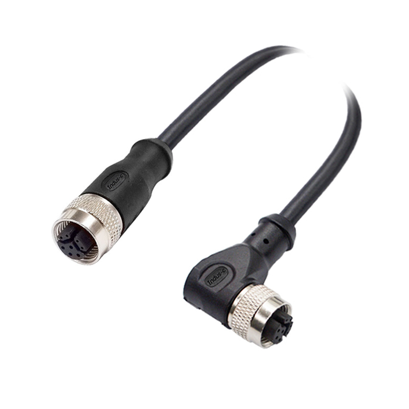 M12 8pins Y code female straight to female right angle molded cable,shielded,PVC,-40°C~+105°C,[26AWG*2P(CAT5)+aluminum foil+braid]+20AWG*4C+aluminum foil+braid,brass copper
