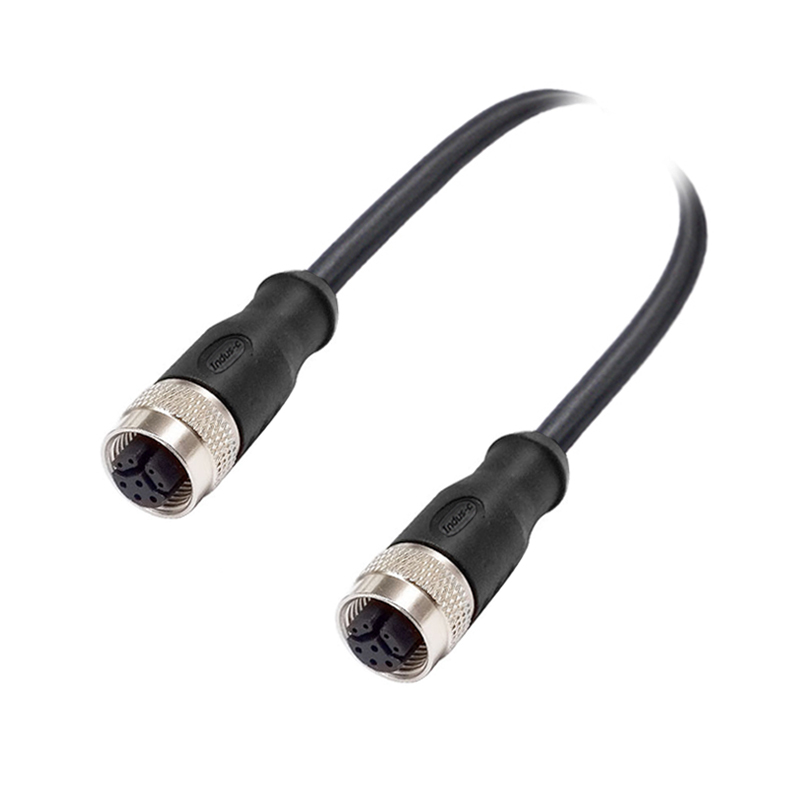 M12 8pins Y code female to female straight molded cable,shielded,PVC,-40°C~+105°C,[26AWG*2P(CAT5)+aluminum foil+braid]+20AWG*4C+aluminum foil+braid,brass copper