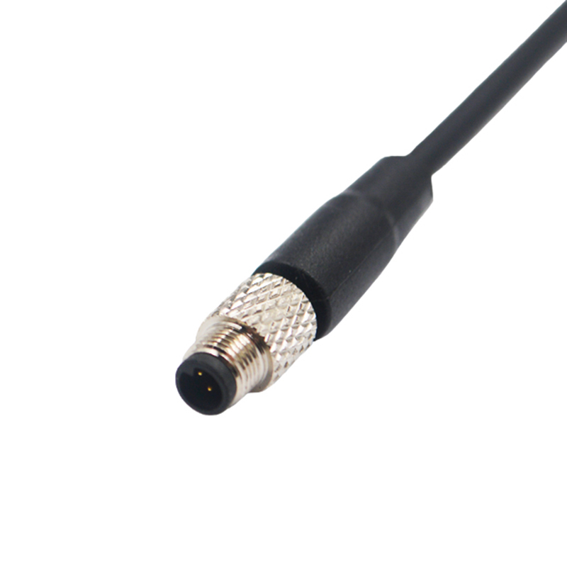 M5 3pins A code male straight cabler,shielded,PVC,-10°C~+80°C,26AWG 0.14mm²,brass with nickel plated screw