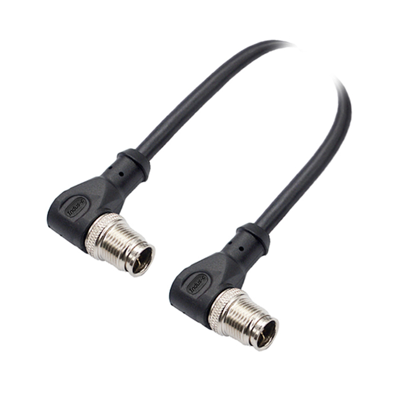 M12 8pins Y code male to male right angle molded cable,shielded,PUR,-40°C~+105°C,[26AWG*2P(CAT5)+aluminum foil+braid]+20AWG*4C+aluminum foil+braid,brass copper