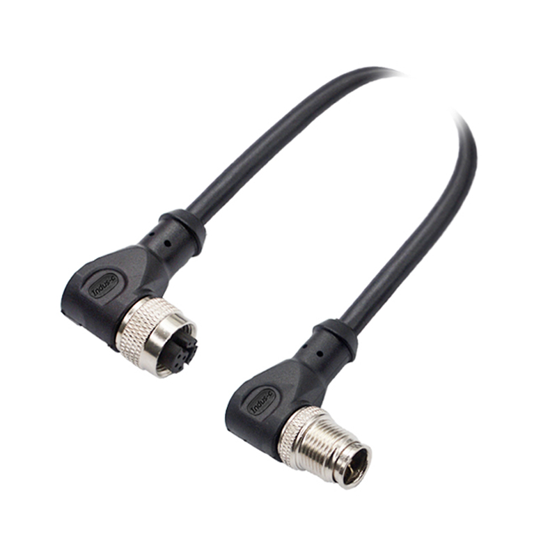M12 8pins Y code male to female right angle molded cable,shielded,PUR,-40°C~+105°C,[26AWG*2P(CAT5)+aluminum foil+braid]+20AWG*4C+aluminum foil+braid,brass copper