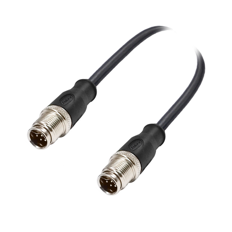 M12 8pins Y code male to male straight molded cable,shielded,PVC,-40°C~+105°C,[26AWG*2P(CAT5)+aluminum foil+braid]+20AWG*4C+aluminum foil+braid,brass copper