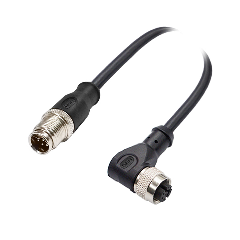 M12 8pins Y code male straight to female right angle molded cable,shielded,PVC,-40°C~+105°C,[26AWG*2P(CAT5)+aluminum foil+braid]+20AWG*4C+aluminum foil+braid,brass copper