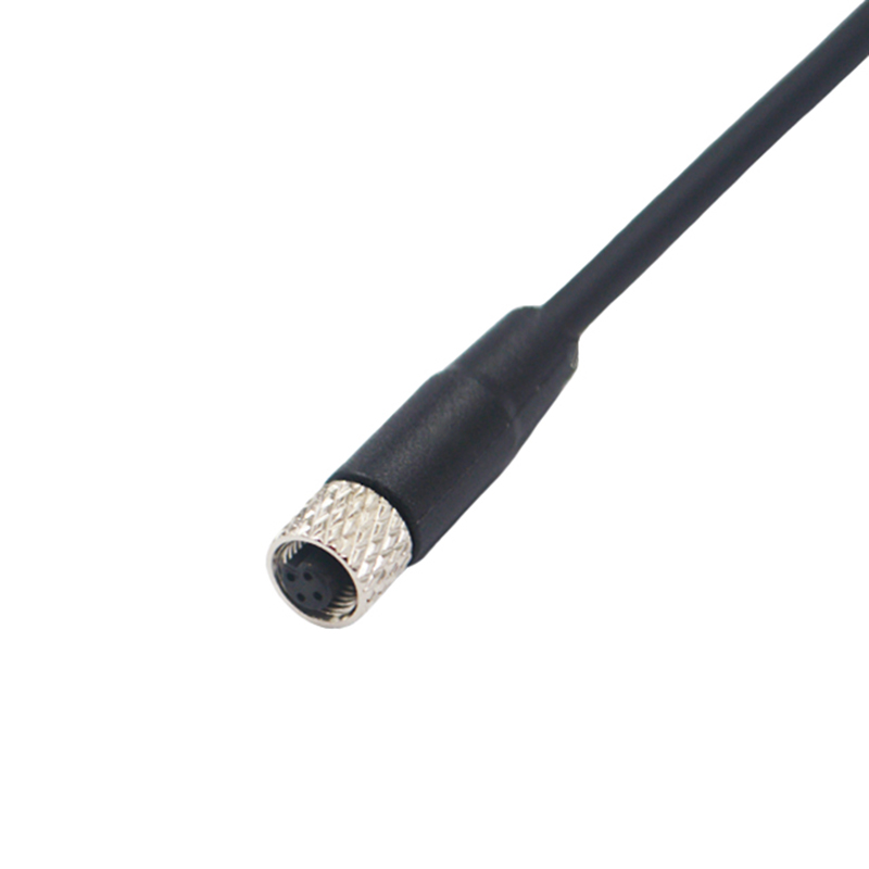 M5 3pins A code female straight cabler,shielded,PVC,-10°C~+80°C,26AWG 0.14mm²,brass with nickel plated screw