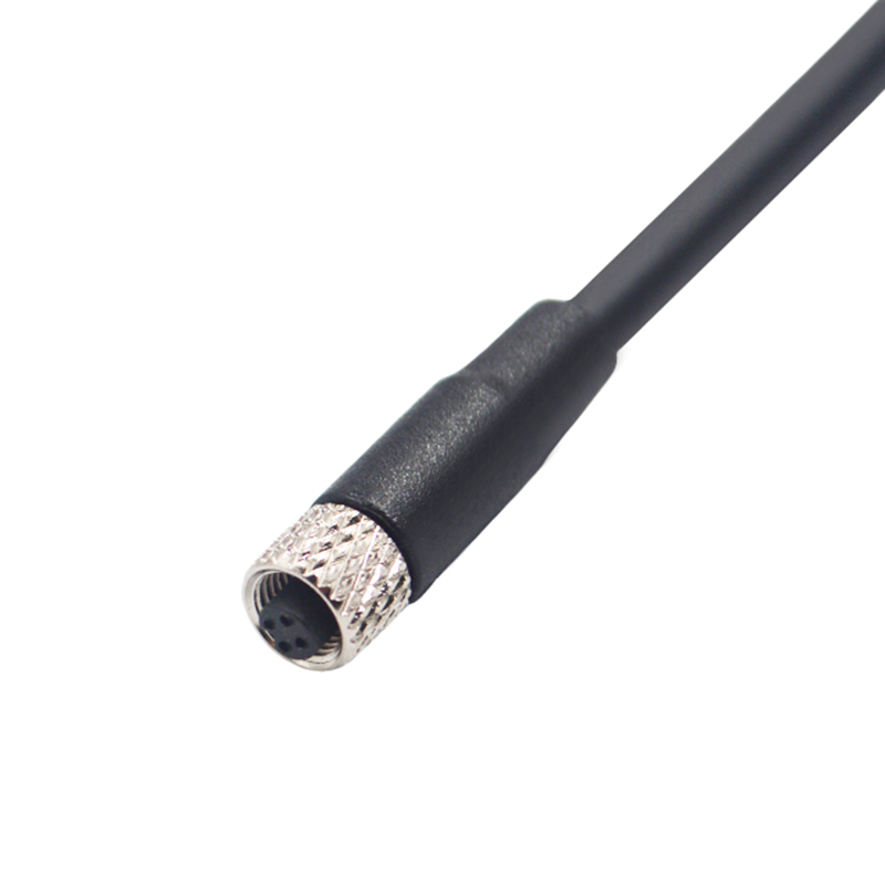 M5 4pins A code female straight cabler,shielded,PVC,-10°C~+80°C,26AWG 0.14mm²,brass with nickel plated screw