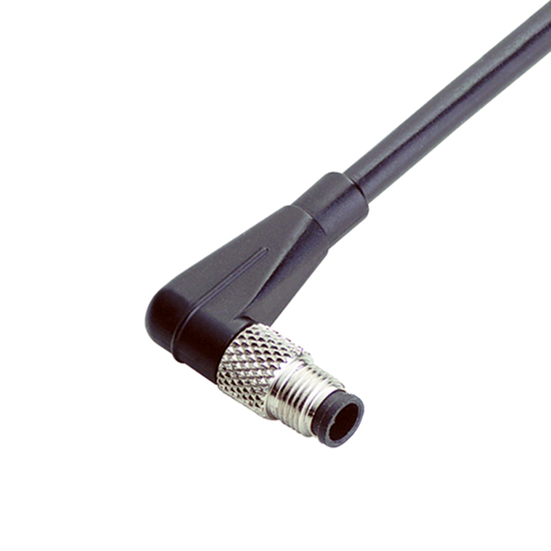 M5 3pins A code male right angle cable,shielded,PVC,-10°C~+80°C,26AWG 0.14mm²,brass with nickel plated screw