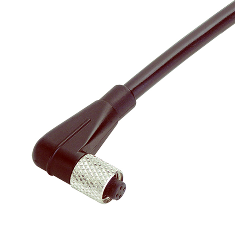 M5 3pins A code female right angle cable,shielded,PVC,-10°C~+80°C,26AWG 0.14mm²,brass with nickel plated screw