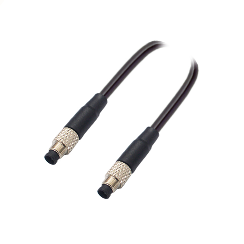 M5 3pins A code male to male straight cable,shielded,PVC,-40°C~+105°C,26AWG 0.14mm²,brass with nickel plated screw