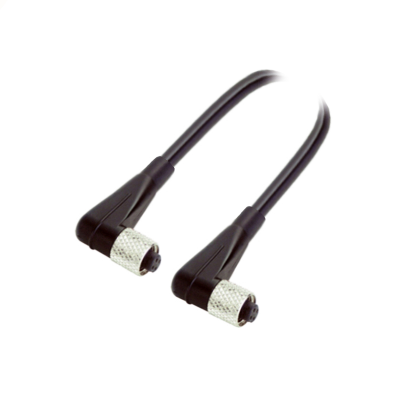 M5 3pins A code female to female right angle cable,shielded,PVC,-10°C~+80°C,26AWG 0.14mm²,brass with nickel plated screw