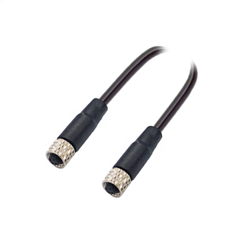 M5 3pins A code female to female straight cable,shielded,PVC,-40°C~+105°C,26AWG 0.14mm²,brass with nickel plated screw