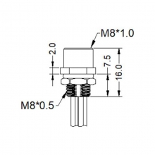 M8 6pins A code female straight rear panel mount connector,unshielded,single wires,brass with nickel plated shell