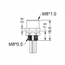 M8 4pins A code female straight rear panel mount connector,unshielded,single wires,brass with nickel plated shell