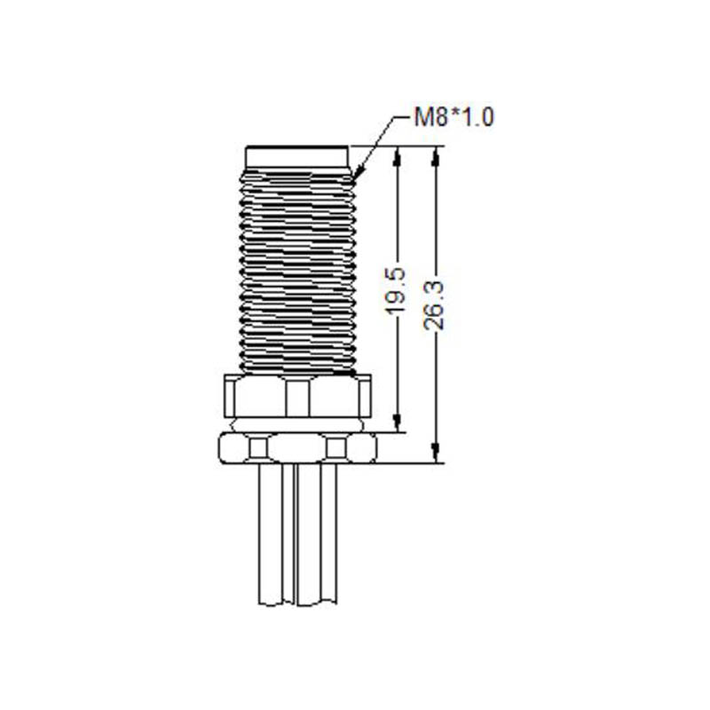 M8 6pins A code male straight front panel mount connector,unshielded,single wires,brass with nickel plated shell