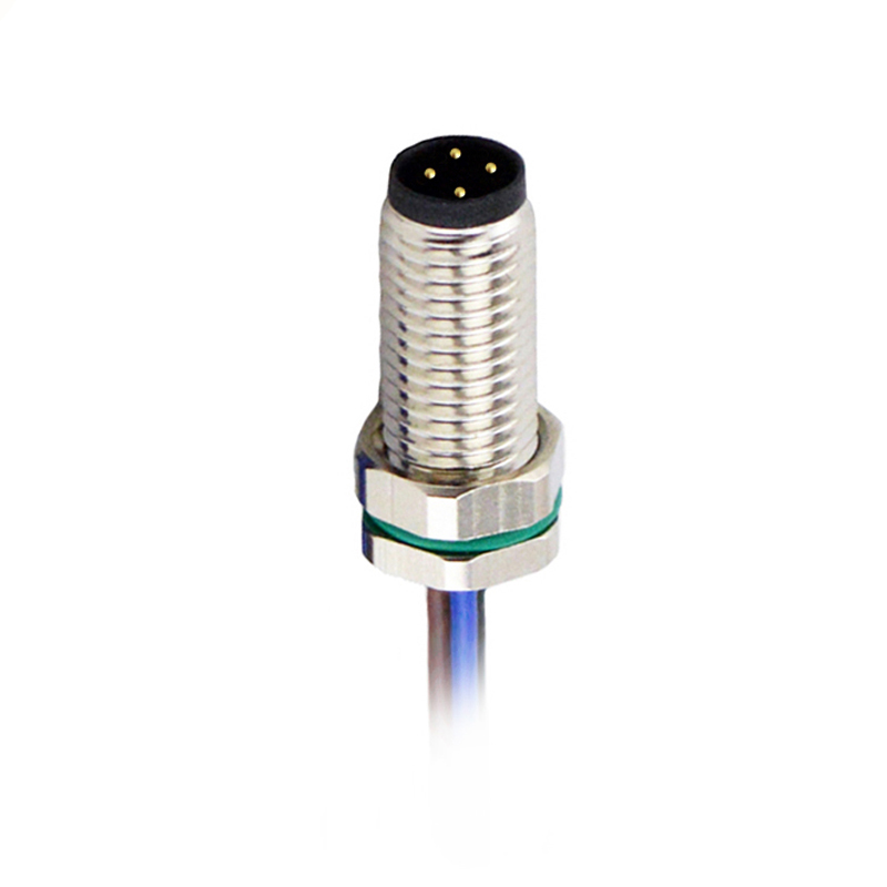 M8 4pins A code male straight front panel mount connector,unshielded,single wiresbrass with nickel plated shell