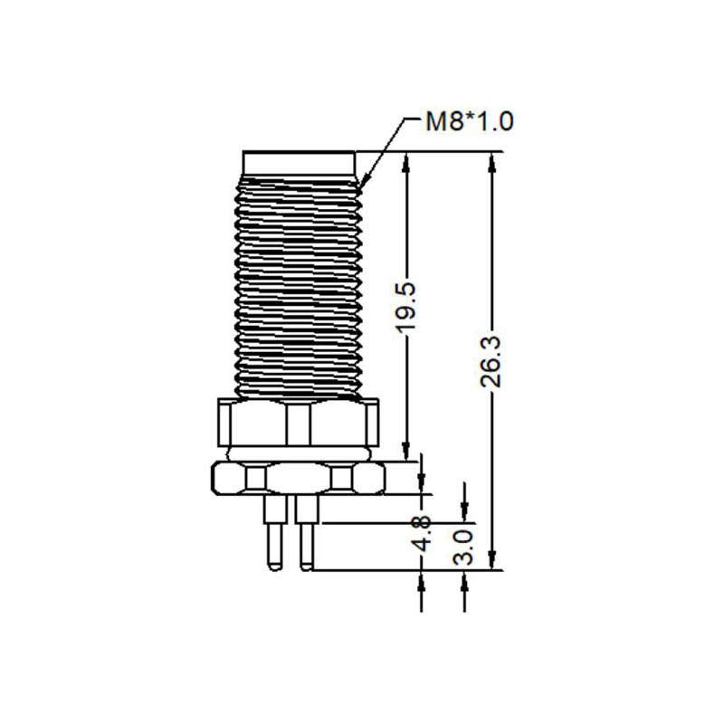 M8 8pins A code male straight front panel mount connector,unshielded,insert,brass with nickel plated shell