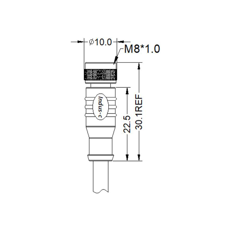 M8 8pins A code female straight molded cable,shielded,PVC,-40°C~+105°C,26AWG 0.14mm²,brass with nickel plated screw