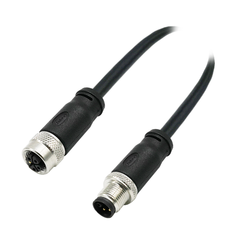 M12 5pins K code male to female straight molded cable,unshielded,PVC,-40°C~+105°C,22AWG 0.34mm²,brass with nickel plated screw