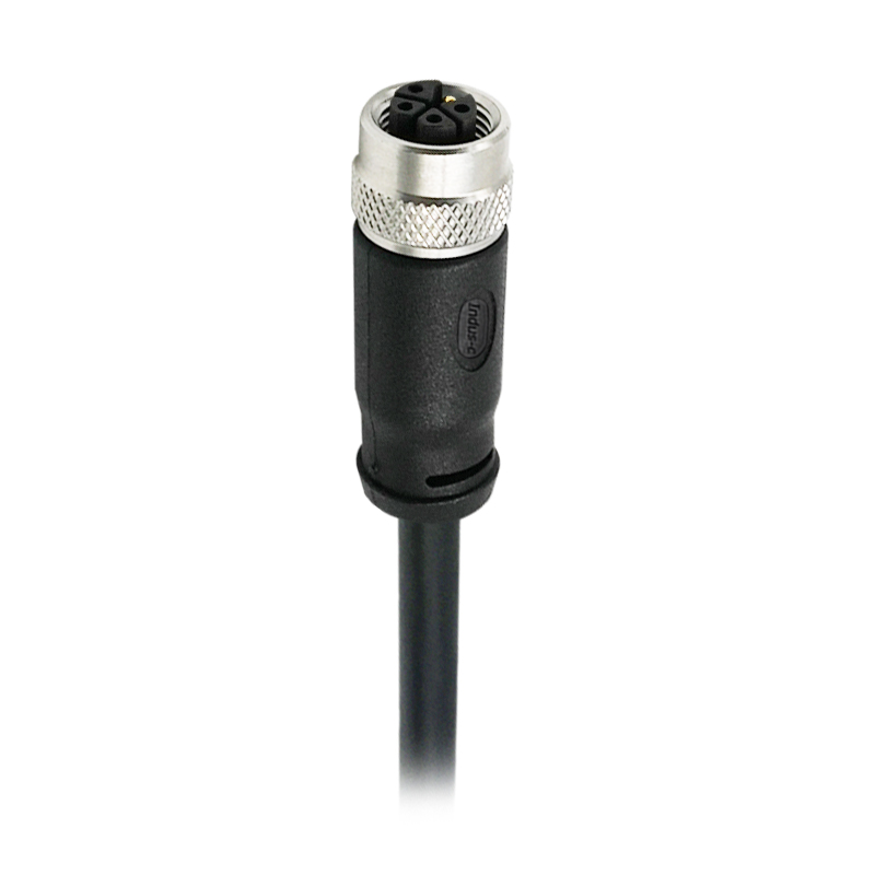 M12 5pins K code female straight molded cable,unshielded,PUR,-40°C~+105°C,22AWG 0.34mm²,brass with nickel plated screw