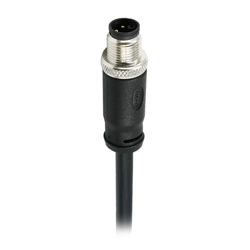 M12 5pins K code male straight molded cable,shielded,PVC,-40°C~+105°C,22AWG 0.34mm²,brass with nickel plated screw