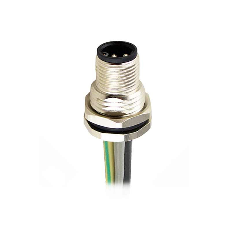 M12 5pins K code male straight front panel mount connector M16 thread,unshielded,single wires,brass with nickel plated