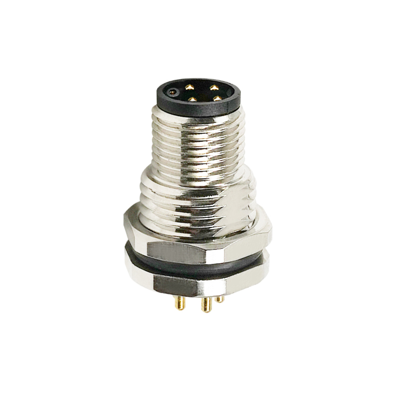 M12 5pins K code male straight front panel mount connector PG9 thread,unshielded,insert,brass with nickel plated shell