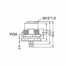 M12 8pins A code female straight front panel mount connector PG9 thread,unshielded,insert,brass with nickel plated shell