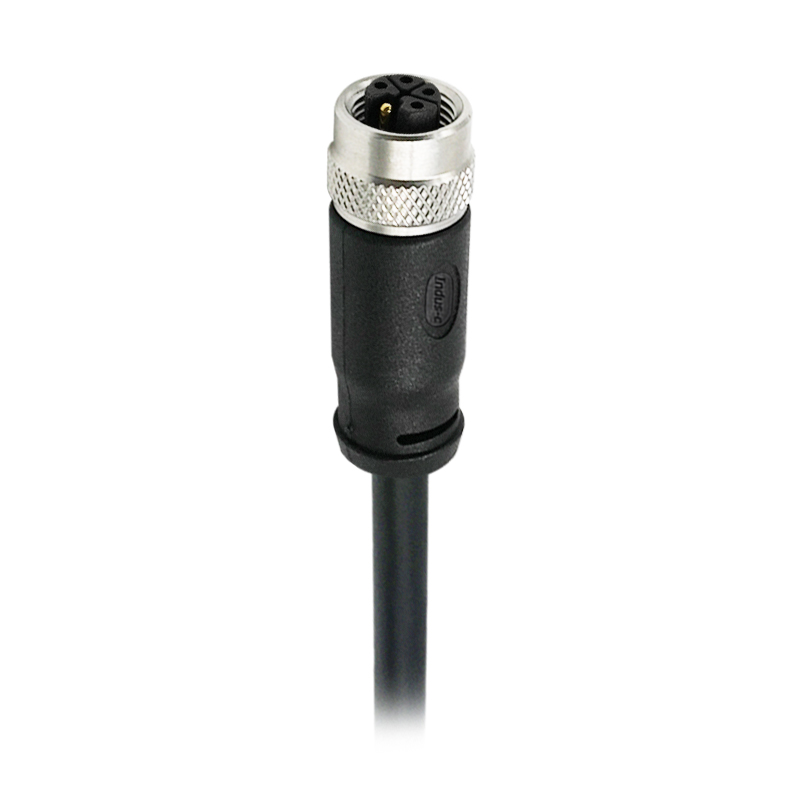 M12 4pins L code female straight molded cable,unshielded,PVC,-40°C~+105°C,22AWG 0.34mm²,brass with nickel plated screw