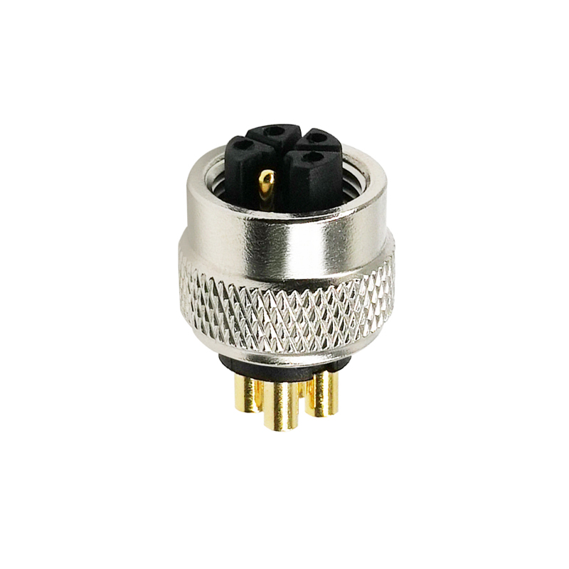 M12 5pins L code female moldable connector,unshielded,brass with nickel plated screw