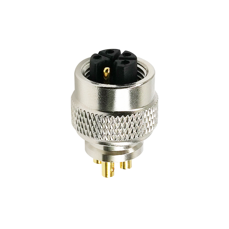 M12 4pins L code female moldable connector with shielded,brass with nickel plated screw