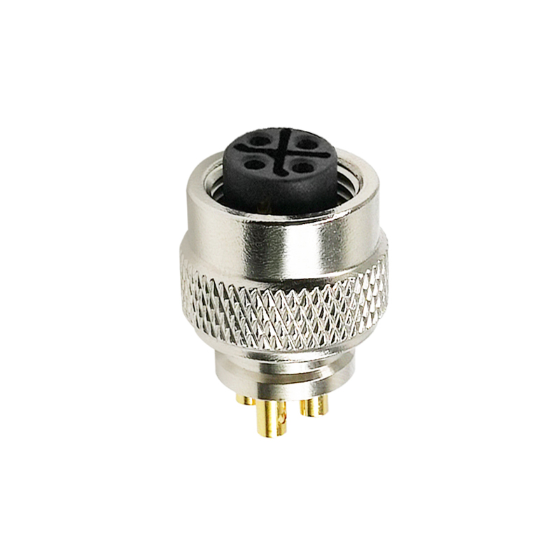 M12 4pins S code female moldable connector with shielded,brass with nickel plated screw