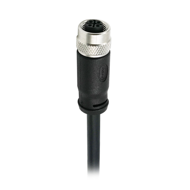 M12 4pins S code female straight molded cable,unshielded,PVC,-40°C~+105°C,22AWG 0.34mm²,brass with nickel plated screw
