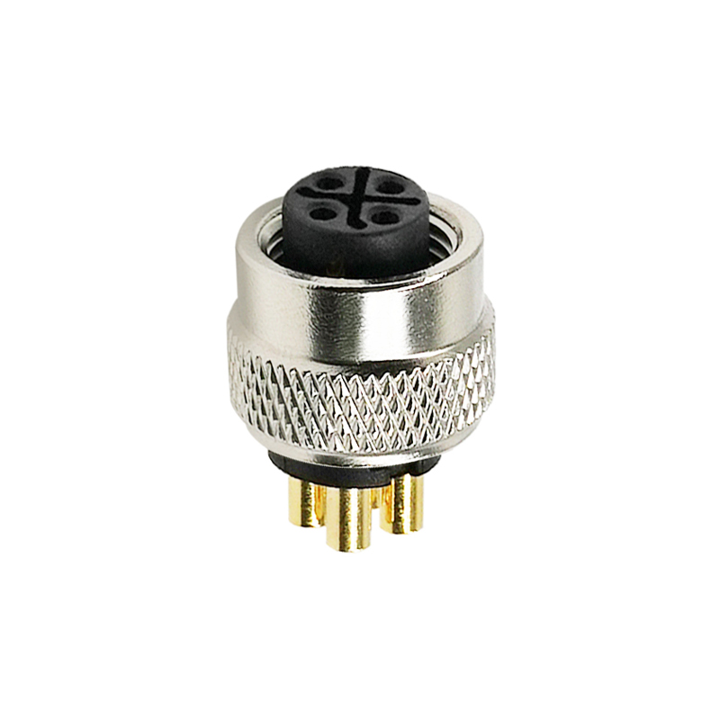 M12 4pins S code female moldable connector,unshielded,brass with nickel plated screw