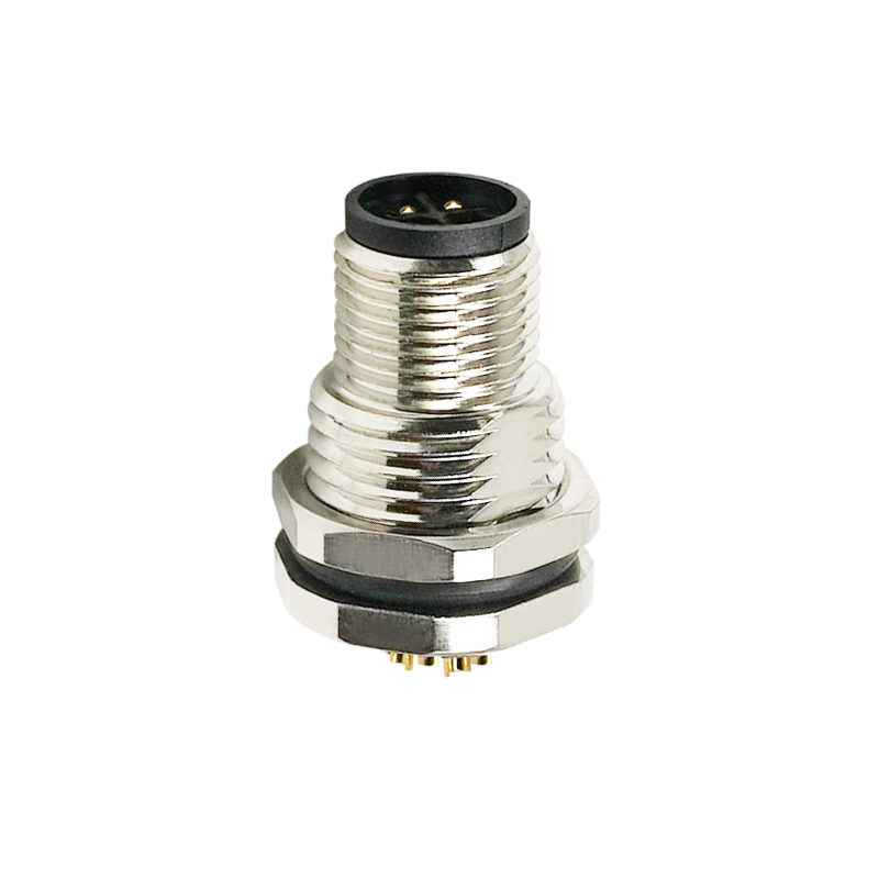 M12 4pins S code male straight front panel mount connector PG9 thread,unshielded,solder,brass with nickel plated shell