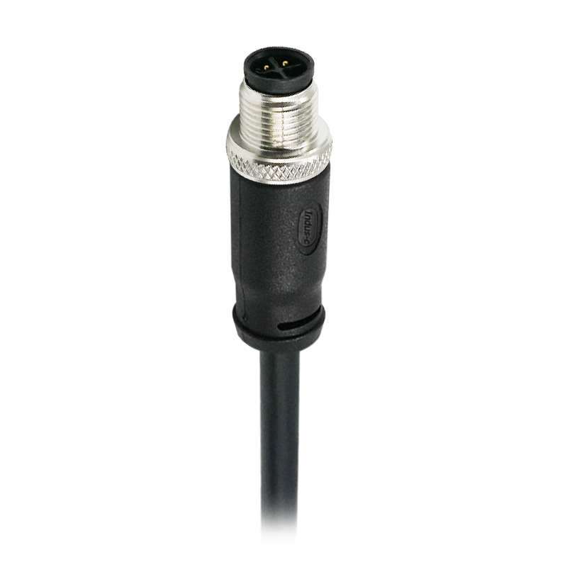 M12 4pins S code male straight molded cable,unshielded,PVC,-40°C~+105°C,22AWG 0.34mm²,brass with nickel plated screw