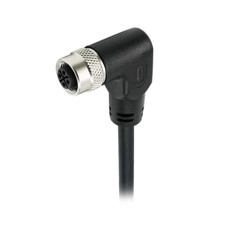 M12 4pins S code female right angle molded cable,unshielded,PVC,-40°C~+105°C,22AWG 0.34mm²,brass with nickel plated screw