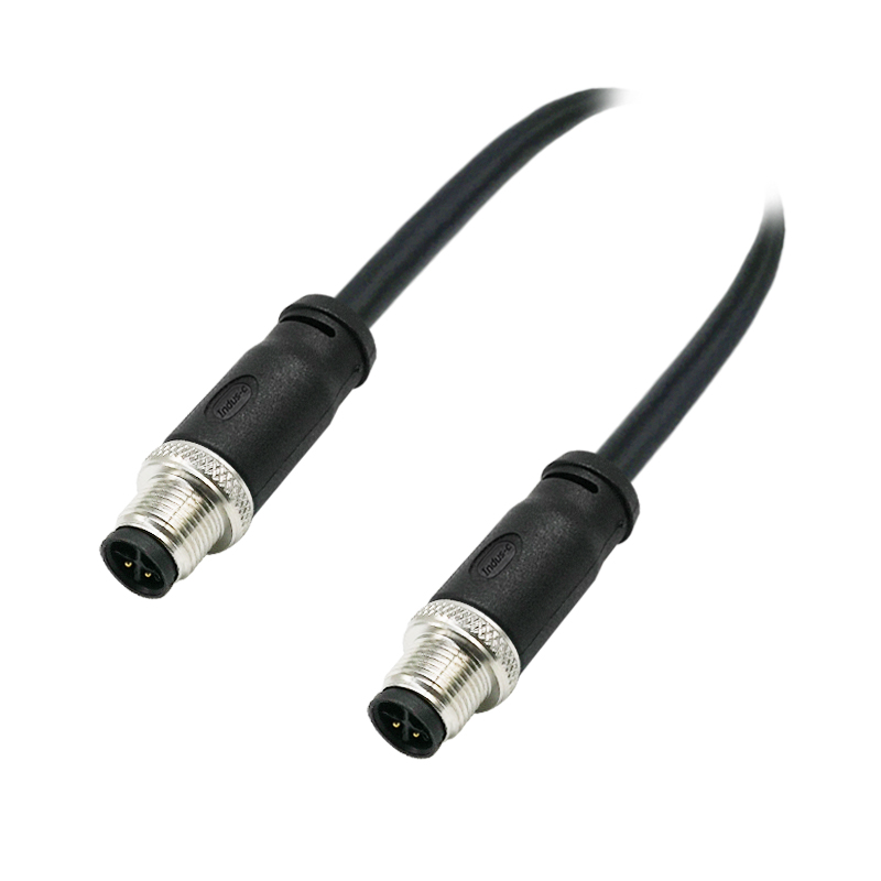 M12 4pins S code male to male straight molded cable,unshielded,PUR,-40°C~+105°C,22AWG 0.34mm²,brass with nickel plated screw