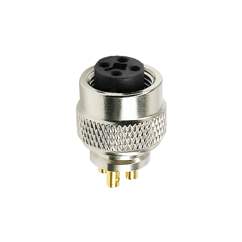 M12 4pins T code female moldable connector with shielded,brass with nickel plated screw