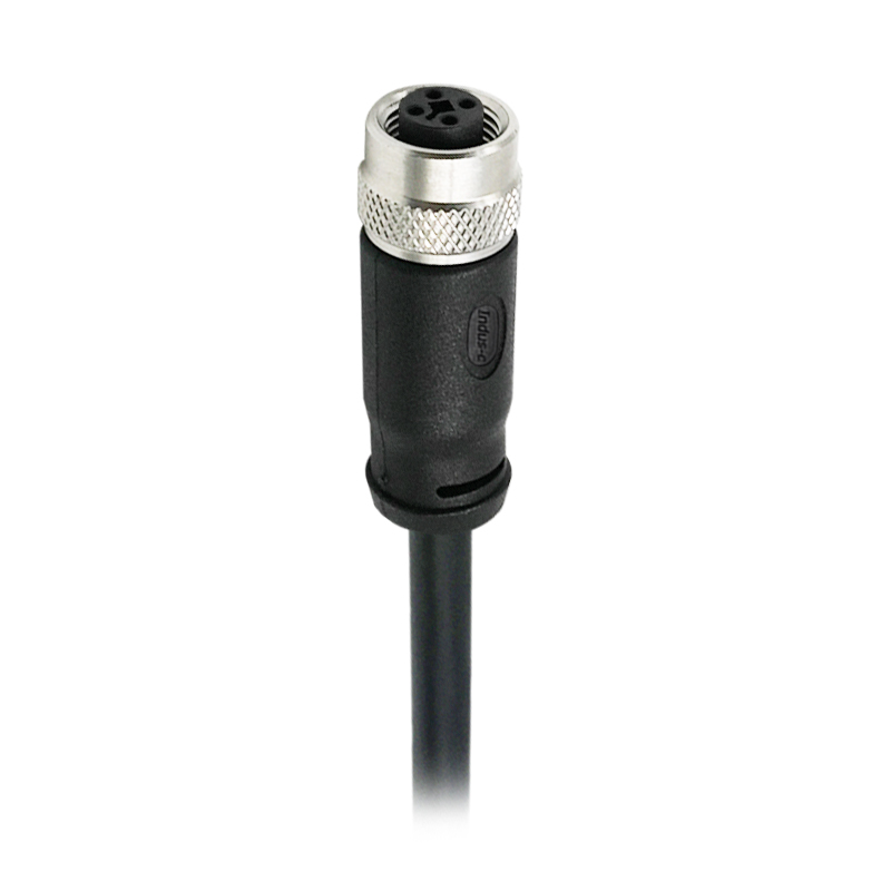 M12 4pins T code female straight molded cable,unshielded,PVC,-40°C~+105°C,22AWG 0.34mm²,brass with nickel plated screw