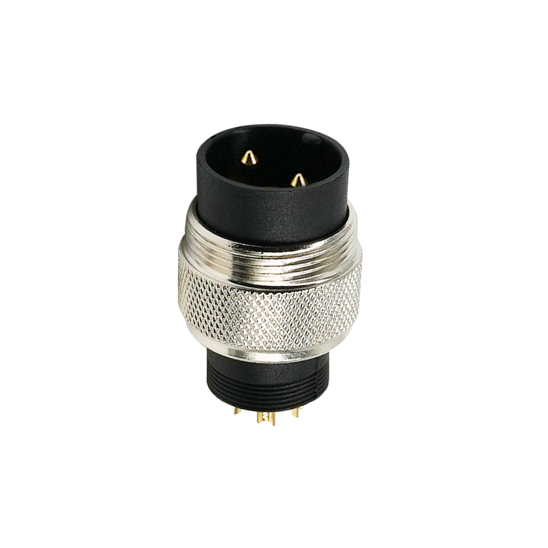 M16 2pins A code male moldable connector,unshielded,brass with nickel plated screw