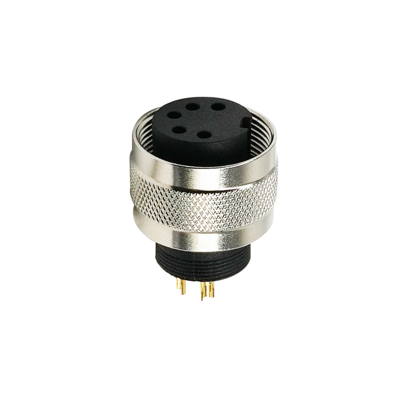 M16 5pins B code female moldable connector,unshielded,brass with nickel plated screw