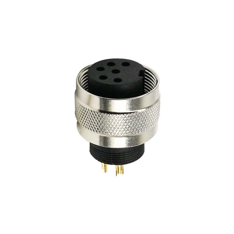 M16 6pins A code female moldable connector,unshielded,brass with nickel plated screw