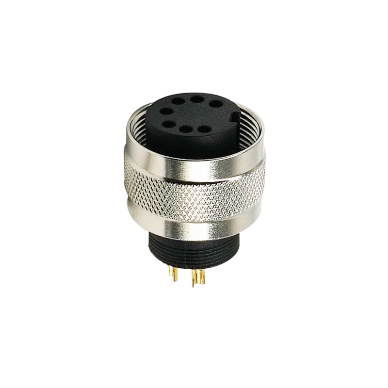 M16 7pins B code female moldable connector,unshielded,brass with nickel plated screw