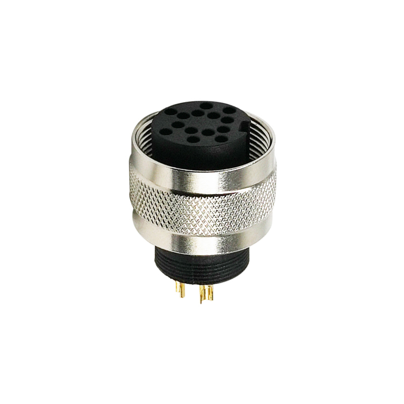 M16 14pins B code female moldable connector,unshielded,brass with nickel plated screw