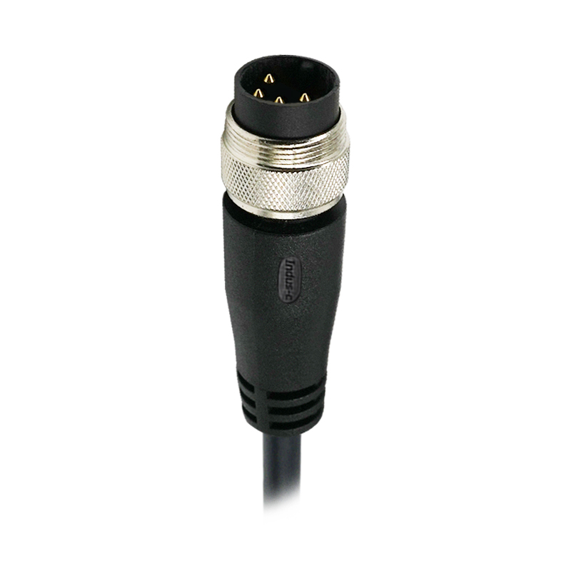 M16 4pins A code male straight molded cable,unshielded,PUR,-40°C~+105°C,18AWG 0.75mm²,brass with nickel plated screw