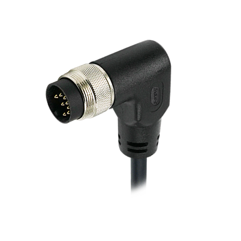 M16 8pins A code male right angle molded cable,unshielded,PVC,-40°C~+105°C,18AWG 0.75mm²,brass with nickel plated screw