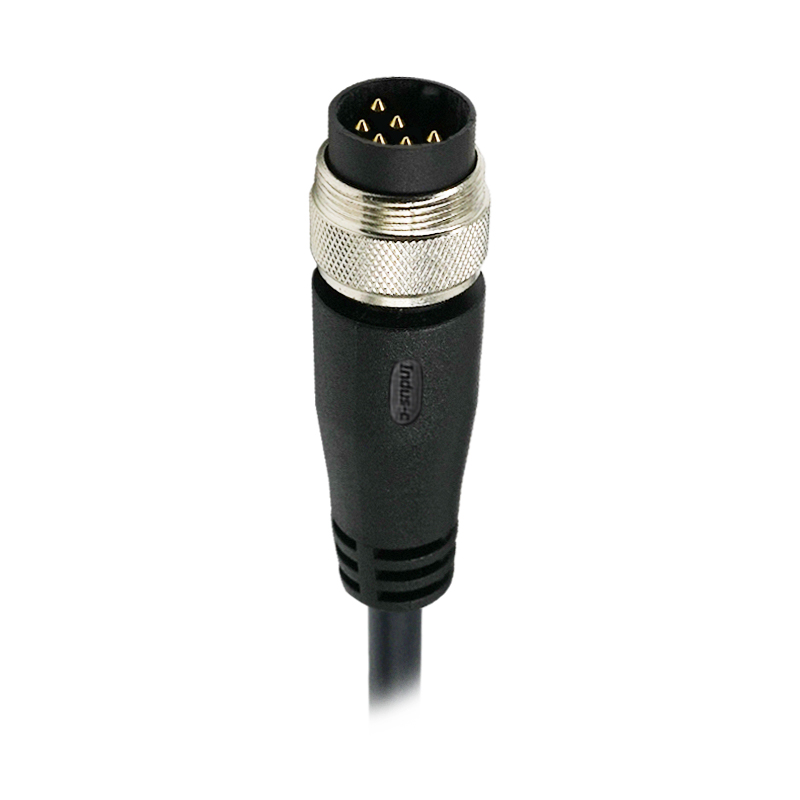 M16 6pins A code male straight molded cable,shielded,PVC,-40°C~+105°C,18AWG 0.75mm²,brass with nickel plated screw