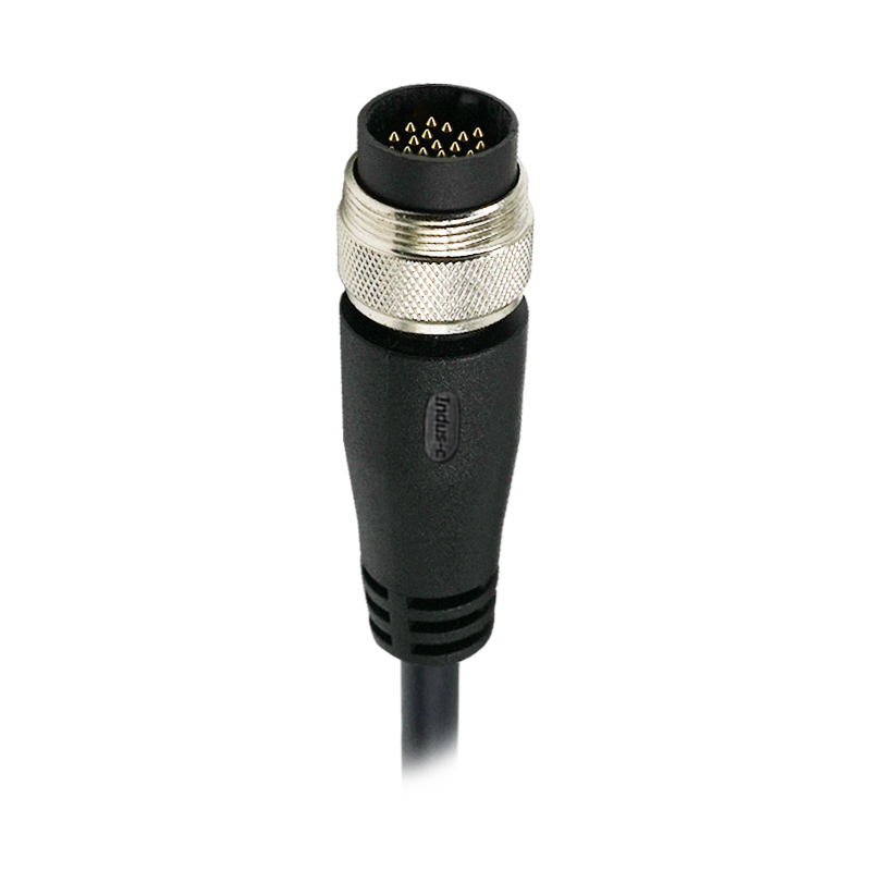M16 19pins A code male straight molded cable,unshielded,PUR,-40°C~+105°C,18AWG 0.75mm²,brass with nickel plated screw
