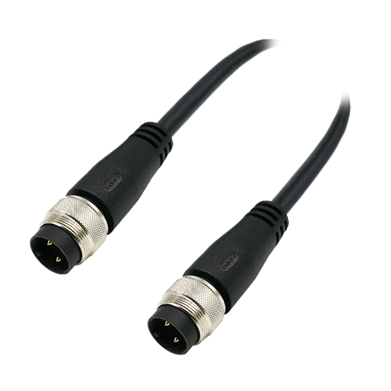 M16 2pins A code male to male straight molded cable,unshielded,PVC,-40°C~+105°C,18AWG 0.75mm²,brass with nickel plated screw