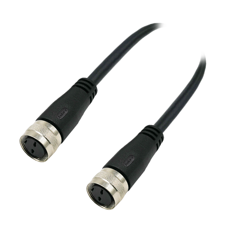 M16 2pins A code female to female straight molded cable,unshielded,PUR,-40°C~+105°C,18AWG 0.75mm²,brass with nickel plated screw